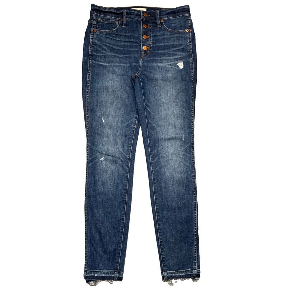Madewell 10 Inch High Rise Skinny Jeans 27 (29x27.5) Blue Button Stretch Womens